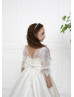 Ivory Lace Satin Handmade Pearl Belt Flower Girl Dress